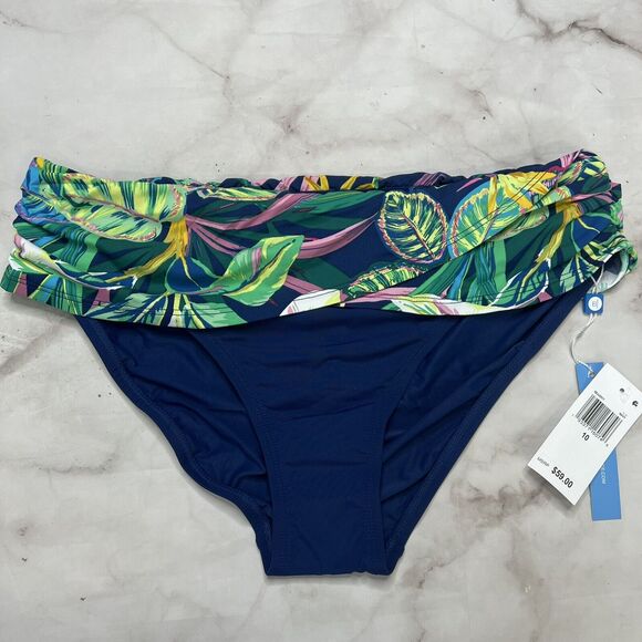 Bleu by Rod Beattie Sarong Hipster Bikini Bottoms Size 10 Blue Jungle Floral New - Picture 2 of 5